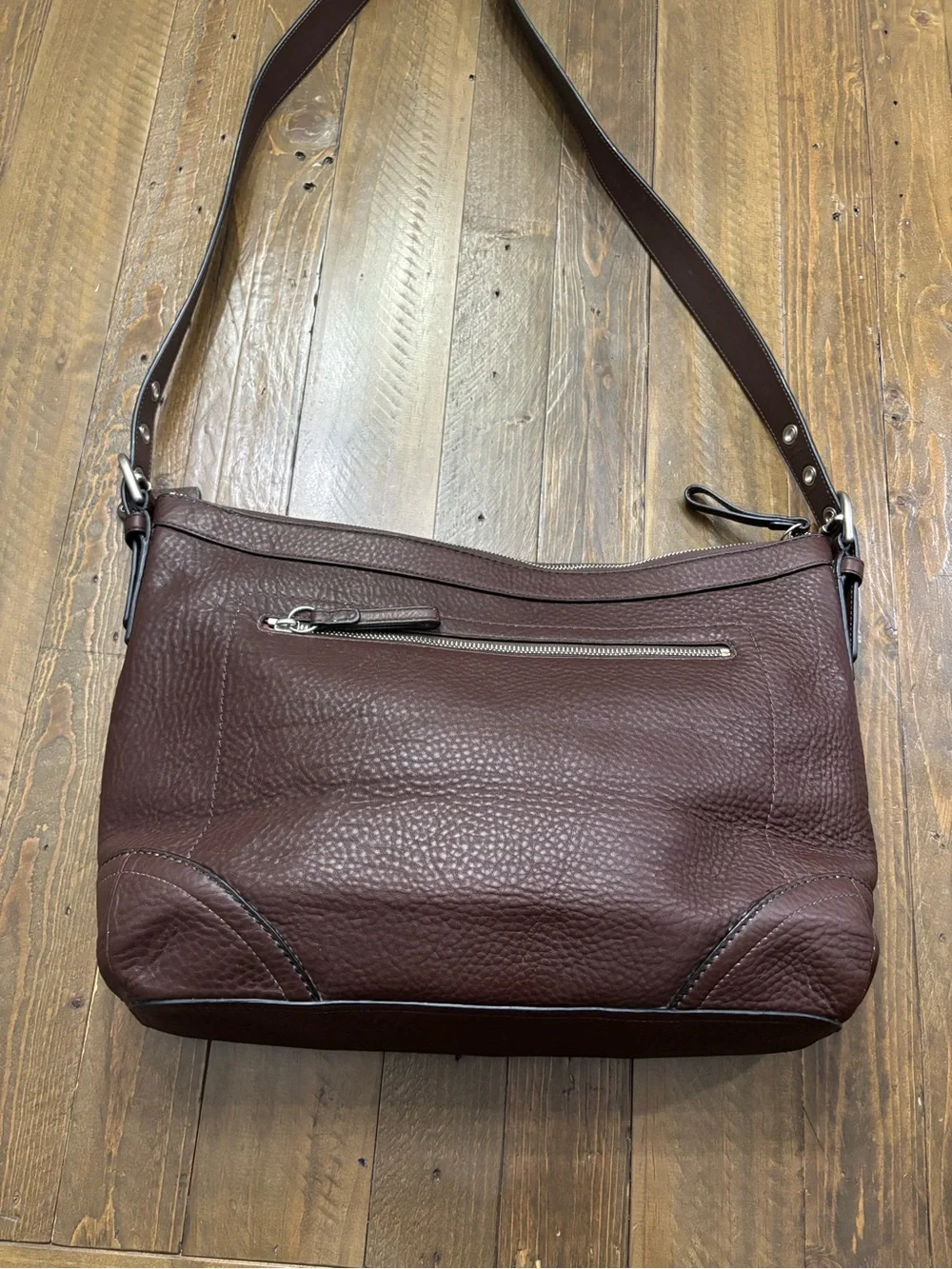 Coach Bleeker Felicia Pebbled Leather Shoulder Bag in Dark Brown